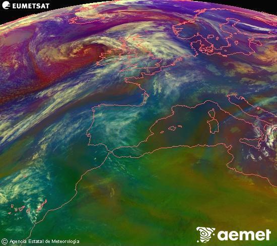 RGB-a Meteosat eragiketa-sateliteko hainbat kanal 0�W-a 0�N-ean, aire-masen eta hodeitzaren ezaugarrien erakusgarri izango dena.&nbsp;ostirala, 2026ko apirilak 17, ordua: 04:00