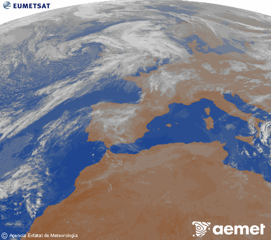 Imatge de la zona d'Europa i Nord d'�frica del canal infraroig del sat�l�lit Meteosat operacional en 0�N 0�W, processada per a donar-li color.&nbsp;divendres, 17 d?abril  2026 04:00