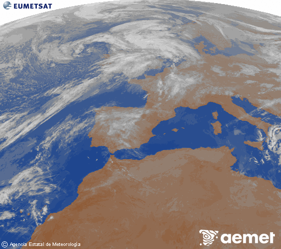 Imatge de la zona d'Europa i Nord d'�frica del canal infraroig del sat�l�lit Meteosat operacional en 0�N 0�W, processada per a donar-li color.&nbsp;divendres, 17 d?abril  2026 05:00