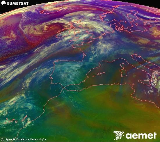 RGB-a Meteosat eragiketa-sateliteko hainbat kanal 0�W-a 0�N-ean, aire-masen eta hodeitzaren ezaugarrien erakusgarri izango dena.&nbsp;ostirala, 2026ko apirilak 17, ordua: 06:00