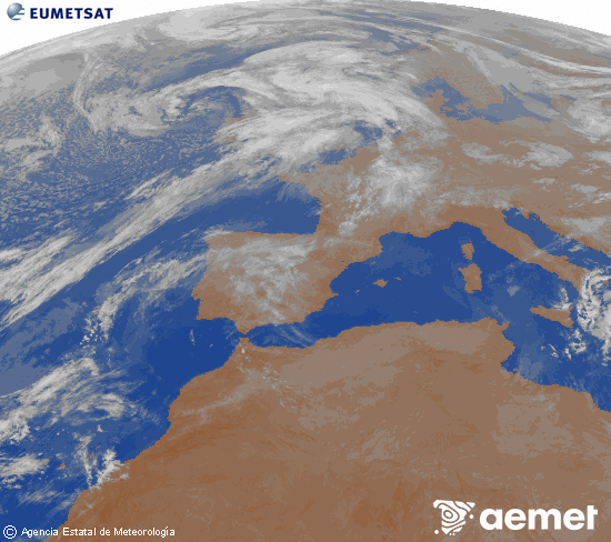 Imatge de la zona d'Europa i Nord d'�frica del canal infraroig del sat�l�lit Meteosat operacional en 0�N 0�W, processada per a donar-li color.&nbsp;divendres, 17 d?abril  2026 06:00