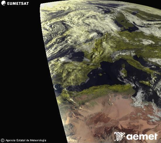 Esta imagen se genera utilizando informaci�n de los canales visibles del sat�lite METEOSAT perteneciente a la segunda generaci�n de sat�lites Meteosat (MSG). Por ese motivo, s�lo hay informaci�n en la zona iluminada por el sol. Adem�s, los canales han sido normalizados para que el brillo no dependa de la posici�n del sol.&nbsp;divendres, 17 d?abril  2026 08:00