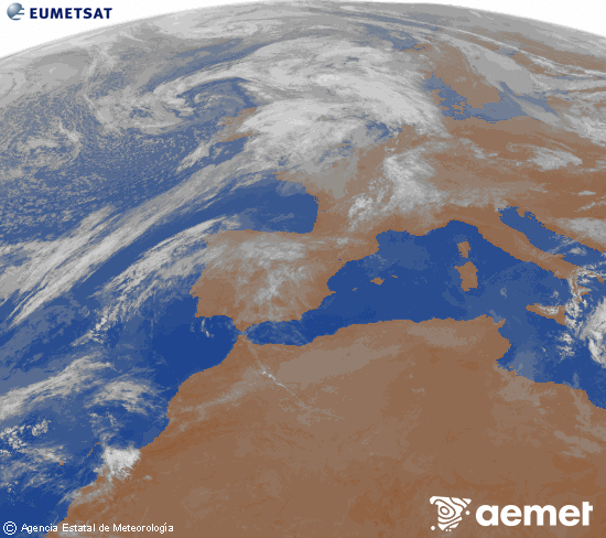 Imatge de la zona d'Europa i Nord d'�frica del canal infraroig del sat�l�lit Meteosat operacional en 0�N 0�W, processada per a donar-li color.&nbsp;divendres, 17 d?abril  2026 08:00