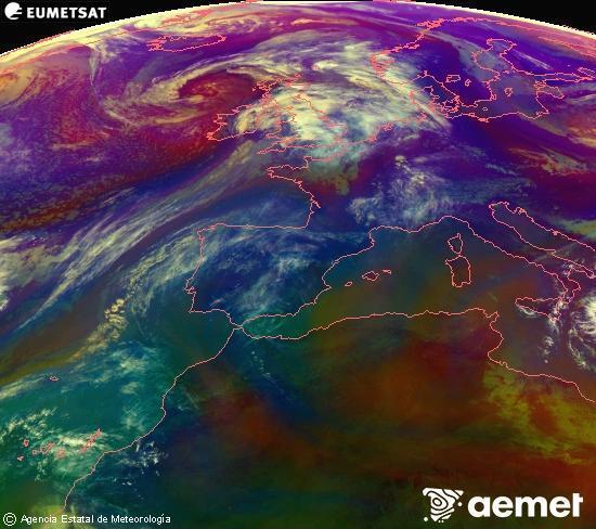 RGB-a Meteosat eragiketa-sateliteko hainbat kanal 0�W-a 0�N-ean, aire-masen eta hodeitzaren ezaugarrien erakusgarri izango dena.&nbsp;ostirala, 2026ko apirilak 17, ordua: 11:00