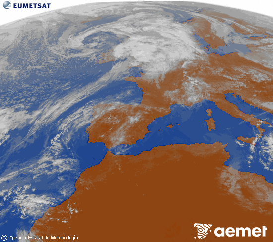 Imagen de la zona de Europa y Norte de �frica del canal infrarrojo del sat�lite Meteosat operacional en 0�N 0�W, procesada para darle color.&nbsp;ostirala, 2026ko apirilak 17, ordua: 12:00