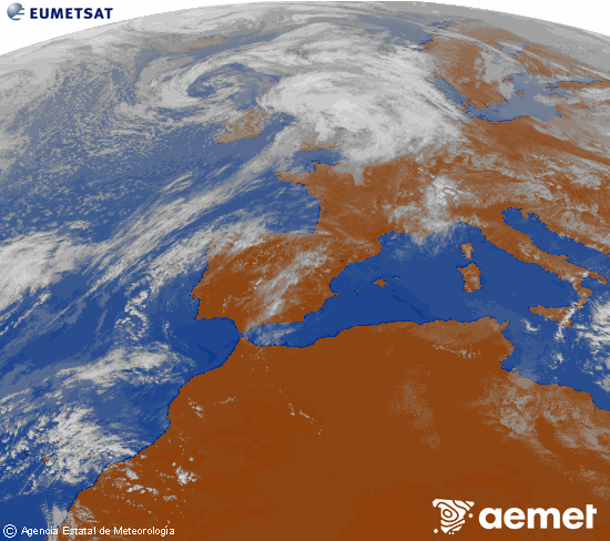 Imagen de la zona de Europa y Norte de �frica del canal infrarrojo del sat�lite Meteosat operacional en 0�N 0�W, procesada para darle color.&nbsp;vendredi, 17 avril  2026 14:00