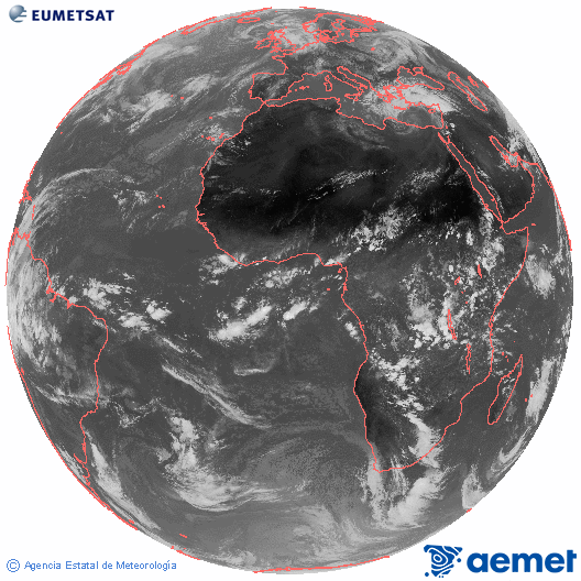 Imagen global del canal infrarrojo (10.8 &mu;m) del sat�lite Meteosat, perteneciente a la serie MSG (Meteosat Segunda Generaci�n) y situado en 0�N 0�E.&nbsp;vendredi, 17 avril  2026 14:00