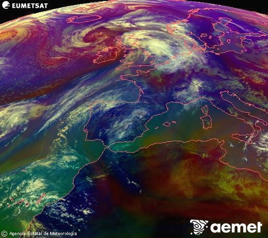 RGB-a Meteosat eragiketa-sateliteko hainbat kanal 0�W-a 0�N-ean, aire-masen eta hodeitzaren ezaugarrien erakusgarri izango dena.&nbsp;ostirala, 2026ko apirilak 17, ordua: 15:00