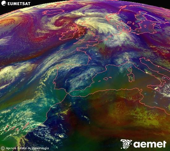 RGB-a Meteosat eragiketa-sateliteko hainbat kanal 0�W-a 0�N-ean, aire-masen eta hodeitzaren ezaugarrien erakusgarri izango dena.&nbsp;ostirala, 2026ko apirilak 17, ordua: 17:00