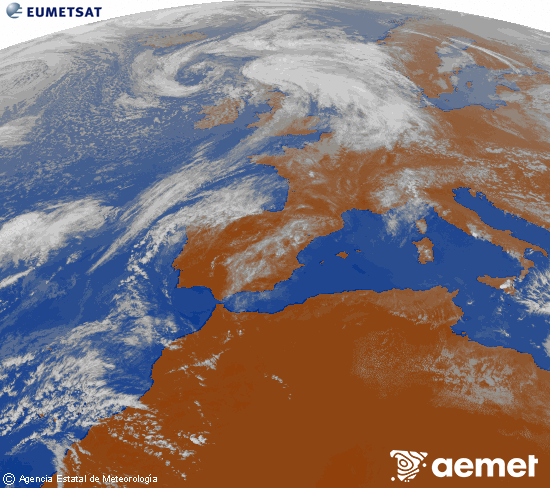 Imagen de la zona de Europa y Norte de �frica del canal infrarrojo del sat�lite Meteosat operacional en 0�N 0�W, procesada para darle color.&nbsp;viernes, 17 abril 2026 a las 17:00