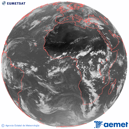 Imagen global del canal infrarrojo (10.8 &mu;m) del sat�lite Meteosat, perteneciente a la serie MSG (Meteosat Segunda Generaci�n) y situado en 0�N 0�E.&nbsp;vendredi, 17 avril  2026 17:00