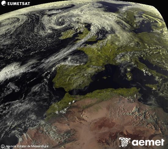 Esta imagen se genera utilizando informaci�n de los canales visibles del sat�lite METEOSAT perteneciente a la segunda generaci�n de sat�lites Meteosat (MSG). Por ese motivo, s�lo hay informaci�n en la zona iluminada por el sol. Adem�s, los canales han sido normalizados para que el brillo no dependa de la posici�n del sol.&nbsp;divendres, 17 d?abril  2026 19:00