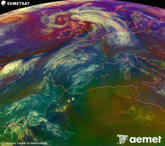 RGB-a Meteosat eragiketa-sateliteko hainbat kanal 0�W-a 0�N-ean, aire-masen eta hodeitzaren ezaugarrien erakusgarri izango dena.&nbsp;ostirala, 2026ko apirilak 17, ordua: 20:00