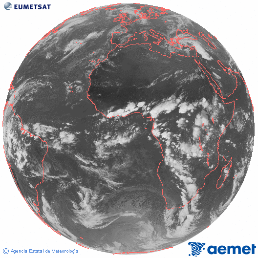 Imagen global del canal infrarrojo (10.8 &mu;m) del sat�lite Meteosat, perteneciente a la serie MSG (Meteosat Segunda Generaci�n) y situado en 0�N 0�E.&nbsp;vendredi, 17 avril  2026 20:00