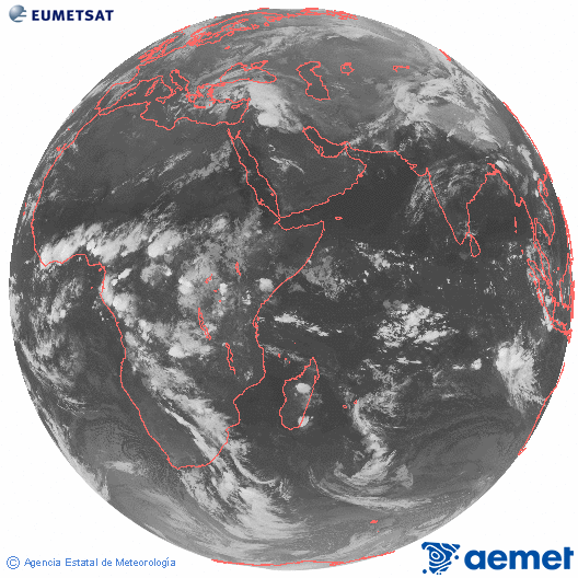 Oc�ano �ndico. Imagen global del canal infrarrojo (10.8&mu;m) de Meteosat, perteneciente a la serie MSG (Meteosat Segunda Generaci�n) y situado en 41.5° E.&nbsp;vendredi, 17 avril  2026 23:00