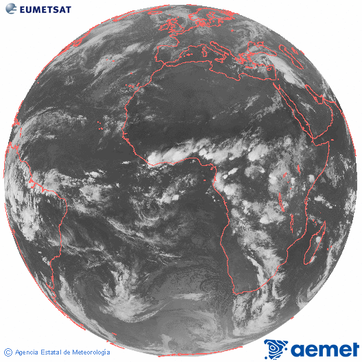 Imagen global del canal infrarrojo (10.8 &mu;m) del sat�lite Meteosat, perteneciente a la serie MSG (Meteosat Segunda Generaci�n) y situado en 0�N 0�E.&nbsp;vendredi, 17 avril  2026 23:00