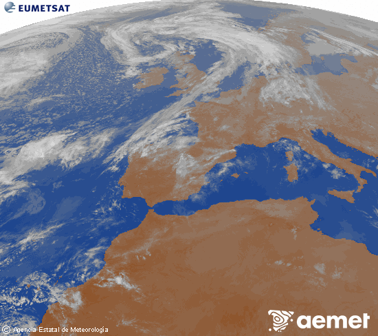 Imagen de la zona de Europa y Norte de �frica del canal infrarrojo del sat�lite Meteosat operacional en 0�N 0�W, procesada para darle color.&nbsp;samedi, 18 avril  2026 00:00