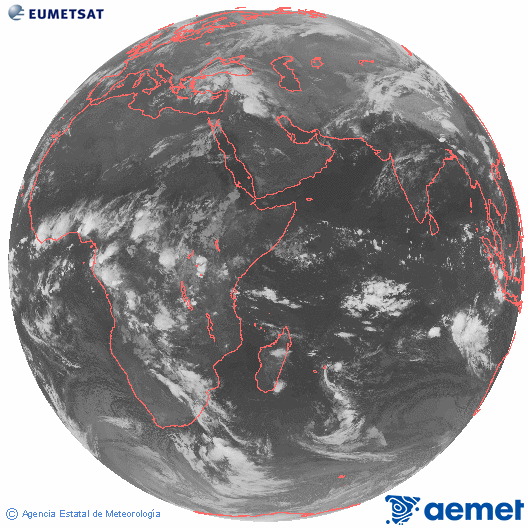 Oc�ano �ndico. Imagen global del canal infrarrojo (10.8&mu;m) de Meteosat, perteneciente a la serie MSG (Meteosat Segunda Generaci�n) y situado en 41.5° E.&nbsp;samedi, 18 avril  2026 02:00