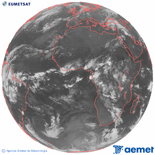 Imagen global del canal infrarrojo (10.8 &mu;m) del sat�lite Meteosat, perteneciente a la serie MSG (Meteosat Segunda Generaci�n) y situado en 0�N 0�E.&nbsp;samedi, 18 avril  2026 05:00