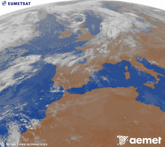 Imagen de la zona de Europa y Norte de �frica del canal infrarrojo del sat�lite Meteosat operacional en 0�N 0�W, procesada para darle color.&nbsp;dissabte, 18 d?abril  2026 08:00