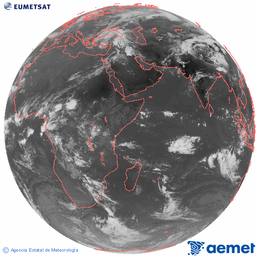 Oc�ano �ndico. Imagen global del canal infrarrojo (10.8&mu;m) de Meteosat, perteneciente a la serie MSG (Meteosat Segunda Generaci�n) y situado en 41.5° E.&nbsp;samedi, 18 avril  2026 08:00