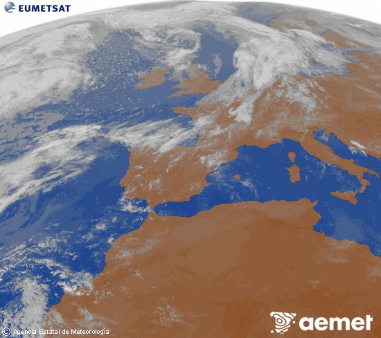Imagen de la zona de Europa y Norte de �frica del canal infrarrojo del sat�lite Meteosat operacional en 0�N 0�W, procesada para darle color.&nbsp;dissabte, 18 d?abril  2026 09:00