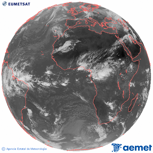 Imagen global del canal infrarrojo (10.8 &mu;m) del sat�lite Meteosat, perteneciente a la serie MSG (Meteosat Segunda Generaci�n) y situado en 0�N 0�E.&nbsp;igandea, 2026ko apirilak 19, ordua: 11:00