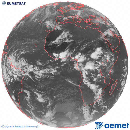 Imagen global del canal infrarrojo (10.8 &mu;m) del sat�lite Meteosat, perteneciente a la serie MSG (Meteosat Segunda Generaci�n) y situado en 0�N 0�E.&nbsp;igandea, 2026ko apirilak 19, ordua: 20:00