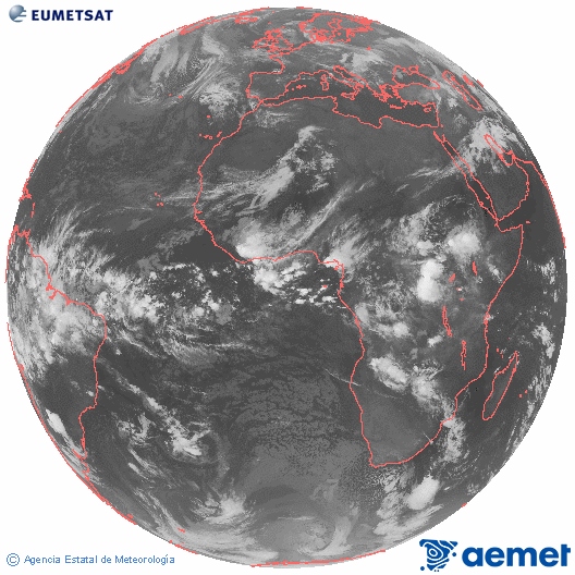 Imagen global del canal infrarrojo (10.8 &mu;m) del sat�lite Meteosat, perteneciente a la serie MSG (Meteosat Segunda Generaci�n) y situado en 0�N 0�E.&nbsp;astelehena, 2026ko apirilak 20, ordua: 05:00