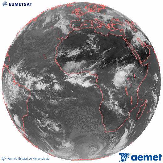 Imagen global del canal infrarrojo (10.8 &mu;m) del sat�lite Meteosat, perteneciente a la serie MSG (Meteosat Segunda Generaci�n) y situado en 0�N 0�E.&nbsp;astelehena, 2026ko apirilak 20, ordua: 11:00