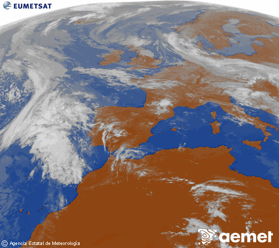 Imagen de la zona de Europa y Norte de �frica del canal infrarrojo del sat�lite Meteosat operacional en 0�N 0�W, procesada para darle color.&nbsp;lunes, 20 abril 2026 a las 12:00