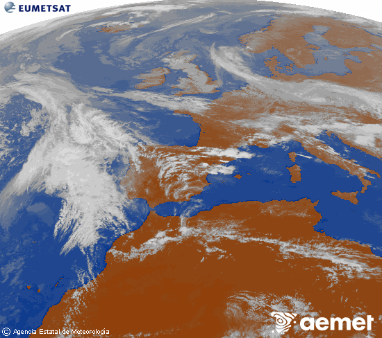 Imagen de la zona de Europa y Norte de �frica del canal infrarrojo del sat�lite Meteosat operacional en 0�N 0�W, procesada para darle color.&nbsp;lunes, 20 abril 2026 a las 17:00