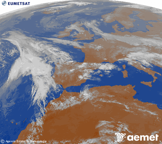 Imagen de la zona de Europa y Norte de �frica del canal infrarrojo del sat�lite Meteosat operacional en 0�N 0�W, procesada para darle color.&nbsp;lunes, 20 abril 2026 a las 21:00