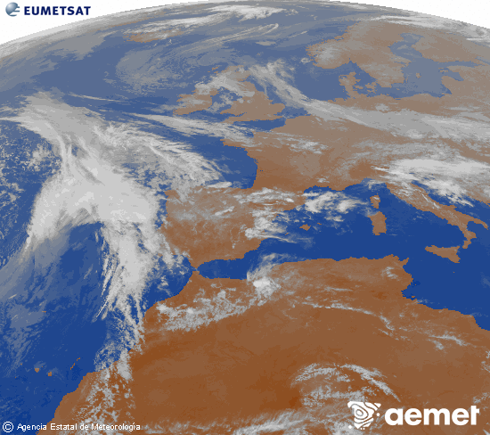 Imagen de la zona de Europa y Norte de �frica del canal infrarrojo del sat�lite Meteosat operacional en 0�N 0�W, procesada para darle color.&nbsp;lunes, 20 abril 2026 a las 22:00