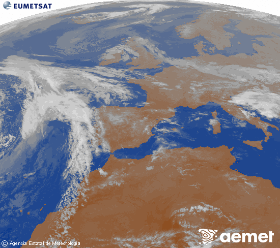 Imagen de la zona de Europa y Norte de �frica del canal infrarrojo del sat�lite Meteosat operacional en 0�N 0�W, procesada para darle color.&nbsp;martes, 21 abril 2026 a las 01:00