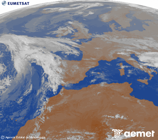 Imagen de la zona de Europa y Norte de �frica del canal infrarrojo del sat�lite Meteosat operacional en 0�N 0�W, procesada para darle color.&nbsp;martes, 21 abril 2026 a las 04:00