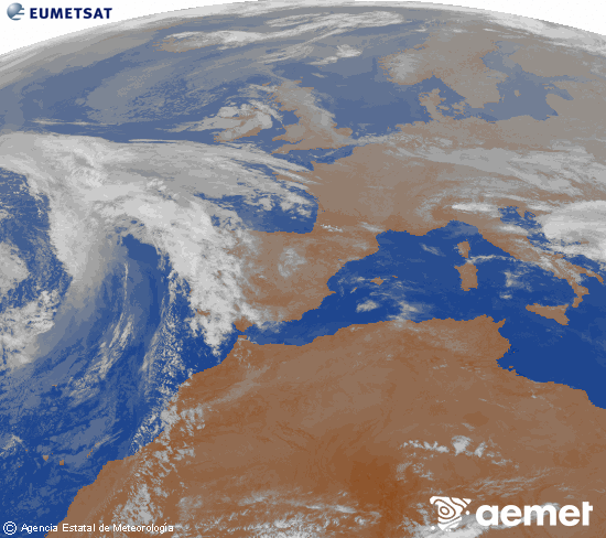 Imagen de la zona de Europa y Norte de �frica del canal infrarrojo del sat�lite Meteosat operacional en 0�N 0�W, procesada para darle color.&nbsp;martes, 21 abril 2026 a las 05:00