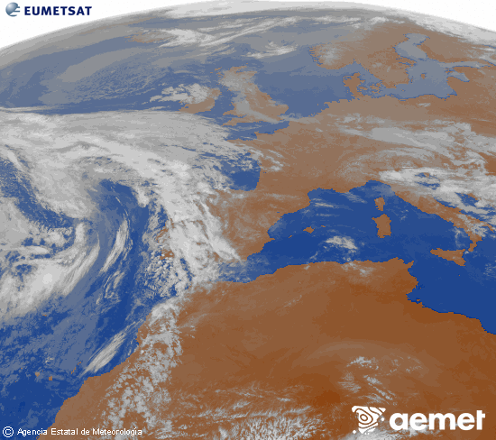 Imagen de la zona de Europa y Norte de �frica del canal infrarrojo del sat�lite Meteosat operacional en 0�N 0�W, procesada para darle color.&nbsp;martes, 21 abril 2026 a las 09:00