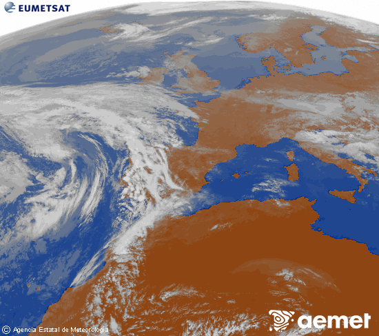 Imagen de la zona de Europa y Norte de �frica del canal infrarrojo del sat�lite Meteosat operacional en 0�N 0�W, procesada para darle color.&nbsp;asteartea, 2026ko apirilak 21, ordua: 11:00