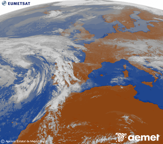 Imagen de la zona de Europa y Norte de �frica del canal infrarrojo del sat�lite Meteosat operacional en 0�N 0�W, procesada para darle color.&nbsp;asteartea, 2026ko apirilak 21, ordua: 12:00