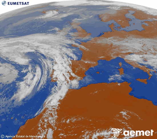 Imagen de la zona de Europa y Norte de �frica del canal infrarrojo del sat�lite Meteosat operacional en 0�N 0�W, procesada para darle color.&nbsp;asteartea, 2026ko apirilak 21, ordua: 13:00