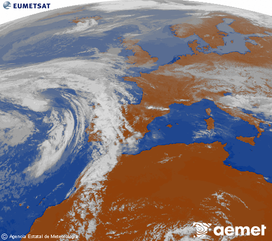Imagen de la zona de Europa y Norte de �frica del canal infrarrojo del sat�lite Meteosat operacional en 0�N 0�W, procesada para darle color.&nbsp;asteartea, 2026ko apirilak 21, ordua: 14:00