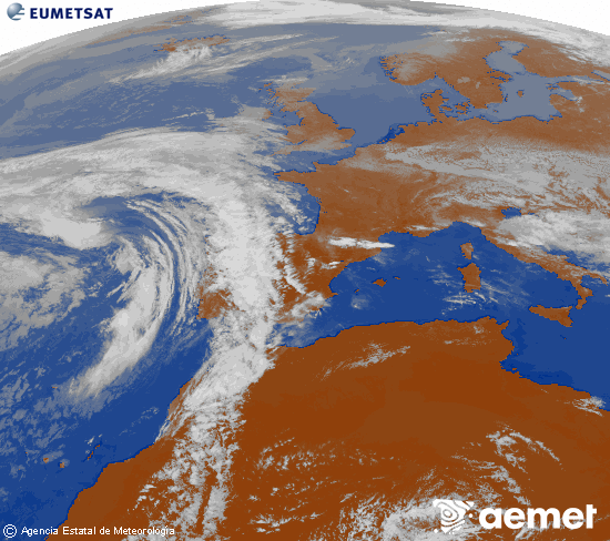 Imagen de la zona de Europa y Norte de �frica del canal infrarrojo del sat�lite Meteosat operacional en 0�N 0�W, procesada para darle color.&nbsp;asteartea, 2026ko apirilak 21, ordua: 15:00