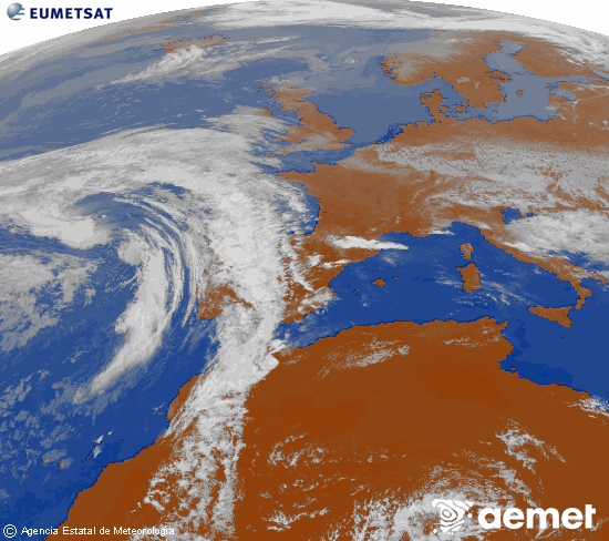 Imagen de la zona de Europa y Norte de �frica del canal infrarrojo del sat�lite Meteosat operacional en 0�N 0�W, procesada para darle color.&nbsp;asteartea, 2026ko apirilak 21, ordua: 16:00