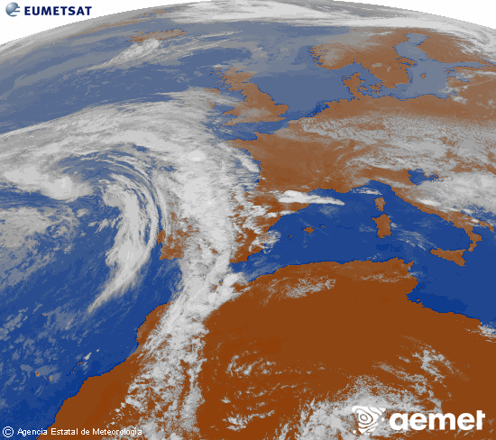 Imagen de la zona de Europa y Norte de �frica del canal infrarrojo del sat�lite Meteosat operacional en 0�N 0�W, procesada para darle color.&nbsp;asteartea, 2026ko apirilak 21, ordua: 17:00