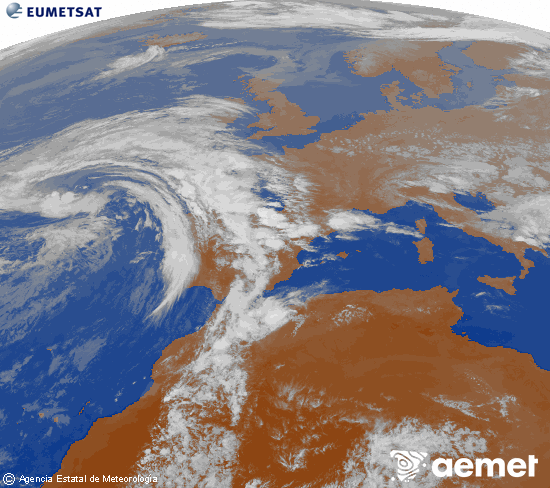 Imagen de la zona de Europa y Norte de �frica del canal infrarrojo del sat�lite Meteosat operacional en 0�N 0�W, procesada para darle color.&nbsp;asteartea, 2026ko apirilak 21, ordua: 20:00