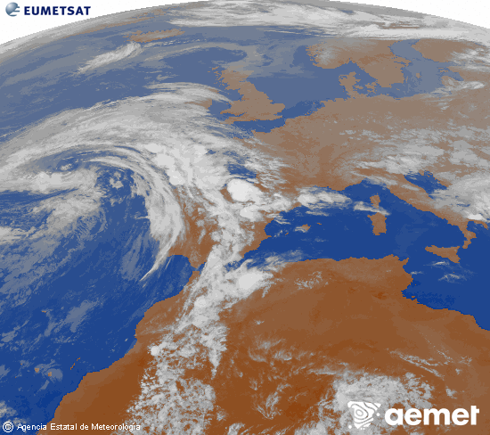 Imagen de la zona de Europa y Norte de �frica del canal infrarrojo del sat�lite Meteosat operacional en 0�N 0�W, procesada para darle color.&nbsp;asteartea, 2026ko apirilak 21, ordua: 21:00
