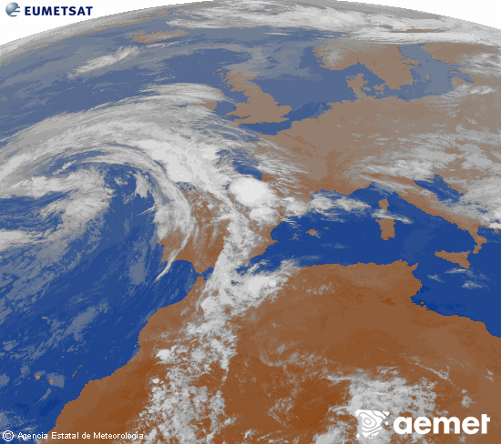 Imagen de la zona de Europa y Norte de �frica del canal infrarrojo del sat�lite Meteosat operacional en 0�N 0�W, procesada para darle color.&nbsp;asteartea, 2026ko apirilak 21, ordua: 22:00