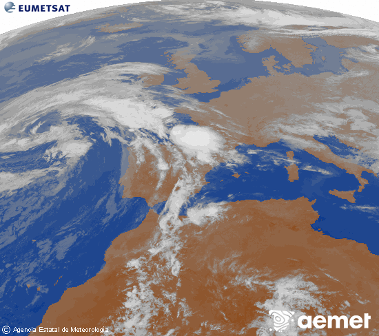 Imagen de la zona de Europa y Norte de �frica del canal infrarrojo del sat�lite Meteosat operacional en 0�N 0�W, procesada para darle color.&nbsp;asteazkena, 2026ko apirilak 22, ordua: 00:00