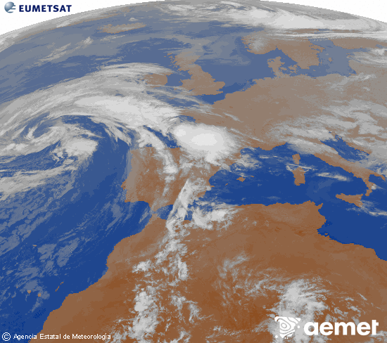 Imagen de la zona de Europa y Norte de �frica del canal infrarrojo del sat�lite Meteosat operacional en 0�N 0�W, procesada para darle color.&nbsp;asteazkena, 2026ko apirilak 22, ordua: 01:00
